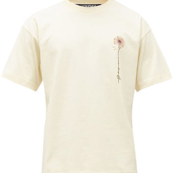 Хлопковая бежевая футболка “Цветок” Jacquemus 9931-1