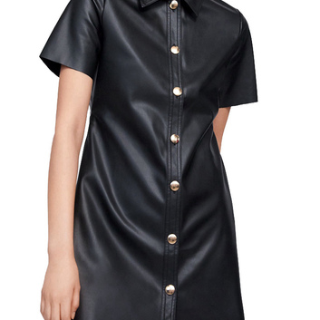 Черное мини платье-рубашка эко-кожа 20730