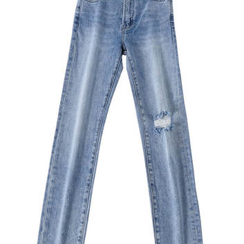 Высокие голубые джинсы скинни с дырой 20312-1
