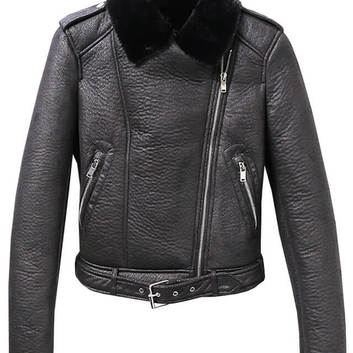 Черная женская куртка косуха на меху 15110-1
