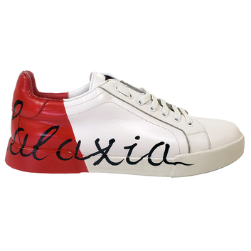Кожаные бело-красные кроссовки с надписью 20928