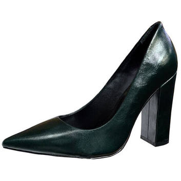 Темно-зеленые женские туфли на широком каблуке YSL 8646-1