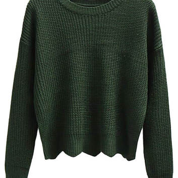 Короткий темно-зеленый свитер "Волна" 13235-1