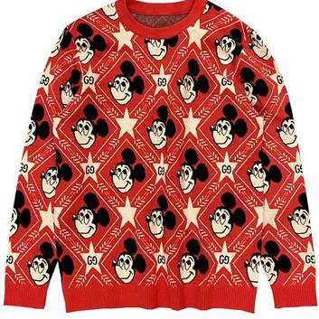 Красный свитер с забавным принтом “Микки Маус” 5129