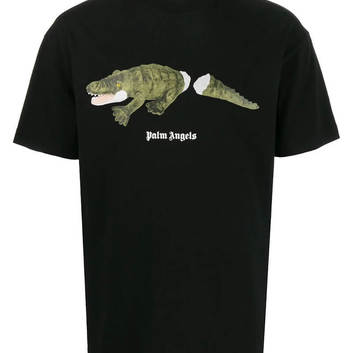 Мужская черная футболка с крокодилом Palm Angels 20202-1