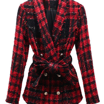 Твидовый красный клетчатый пиджак для женщин 13346-1