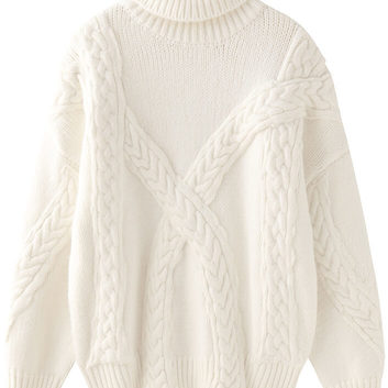 Белый женский вязаный свитер с высоким горлом 20703-1