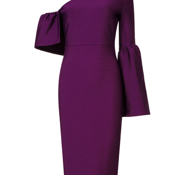 Шикарное фиолетовое платье с ассиметричными рукавами 16237
