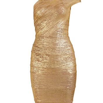 Золотое асимметричное платье на одно плечо 16243