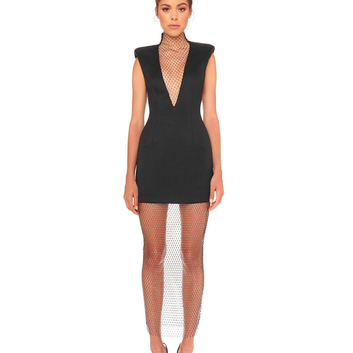 Черное мини-платье с сеткой Herve Leger 25939