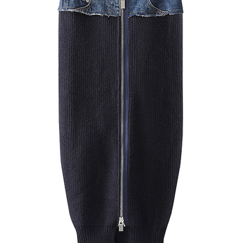 Комбинированная юбка миди с молнией и джинсовой вставкой 25984