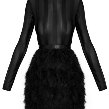 Черное короткое платье с перьями Herve Leger 15365-1