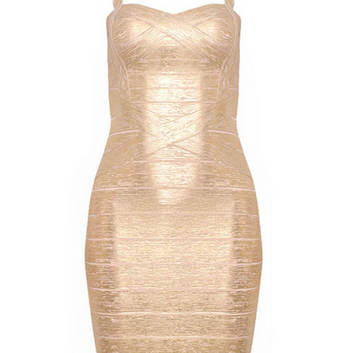 Бандажное золотое платье ​Herve Leger 14779-1