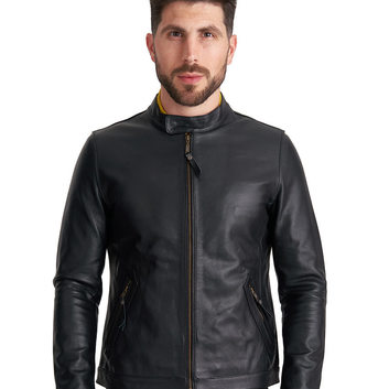 Черная стильная кожаная куртка для мужчин 15441-2