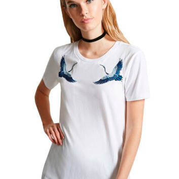Белая женская футболка с птицами 16315