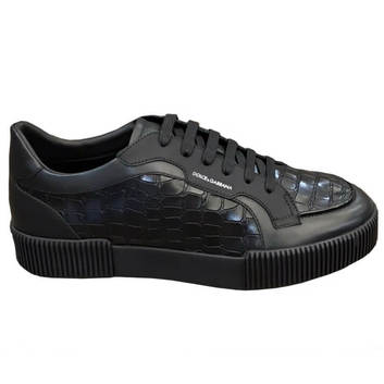 Черные кроссовки из кожи с принтом Dolce & Gabbana 25795-1