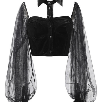 Потрясающая черная блуза с рукавами-фонариками 26316
