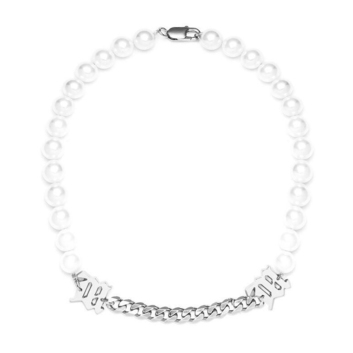 Белое ожерелье с цепочкой бусинами и декором 26406