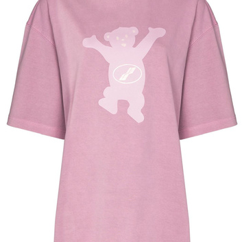 Розовая женская футболка с флюрным декором 26487