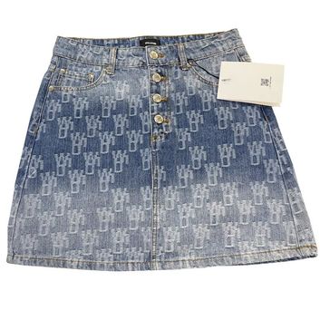 Короткая джинсовая юбка с принтом бренда 26492