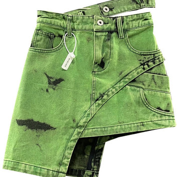 Зеленая джинсовая юбка дизайнерского кроя 26495