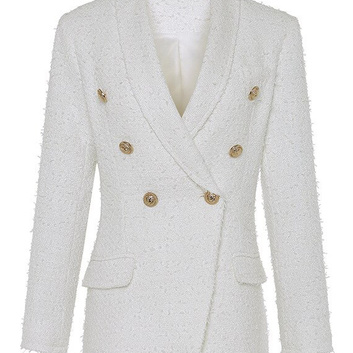 Белый твидовый двубортный пиджак Balmain 26611