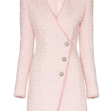 Розовое твидовое платье Balmain 26624
