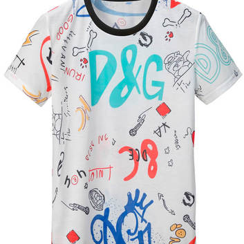 Белая футболка из хлопка с рисунками Dolce & Gabbana 25574-1