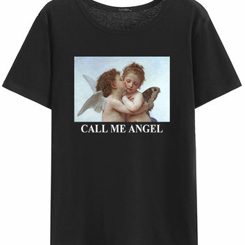 Черная женская футболка "Call me angel" 15730-1