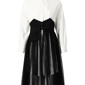 Черно-белое платье-рубашка с юбкой 27140