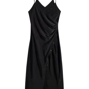 Черное асимметричное платье-комбинация 27487