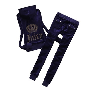 Темно-синий велюровый костюм Juicy с манжетами 27601