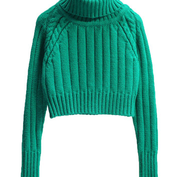 Укороченный теплый свитер с горлом 27566