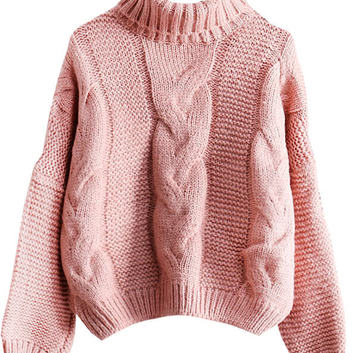 Розовый теплый вязаный свитер 27642