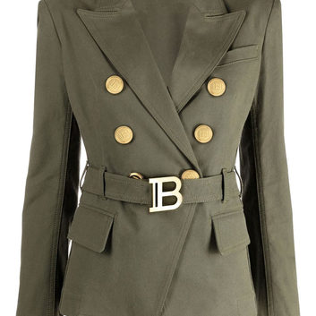 Зеленый женский пиджак с поясом Balmain 27664