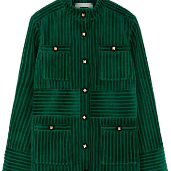 Зеленая женская куртка из крупного вельвета 27667