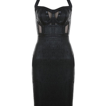 Открытое черное бандажное платье Herve Leger 15490-1
