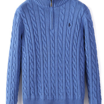 Мужской голубой вязаный свитер на молнии POLO 27309-1