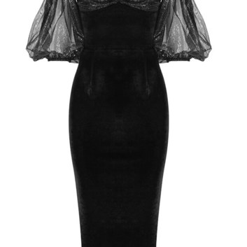 Черное платье с открытыми плечами и рукавами-фонариками 26983-1