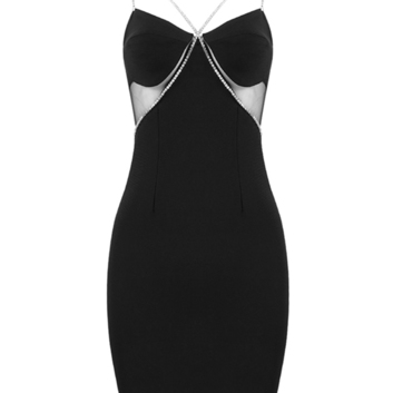 Сексуальное черное бандажное платье со стразами 28238