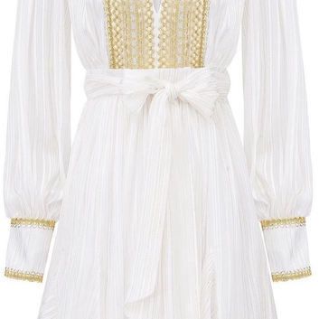 Белое платье мини с золотым узором 28812