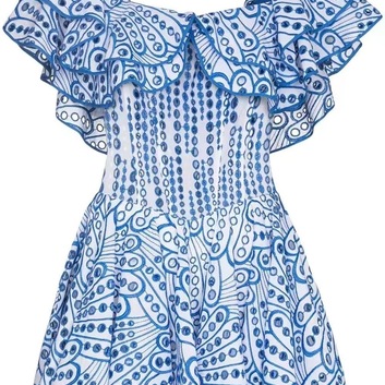 Голубое ажурное мини платье 28406