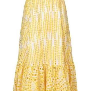 Летнее желтое ажурное платье с открытыми плечами 28404
