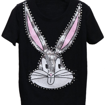 Черная футболка с пайетками Bugs Bunny 14407-1