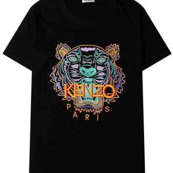 Черная хлопковая футболка с вышитыми тигром KENZO 26595-1