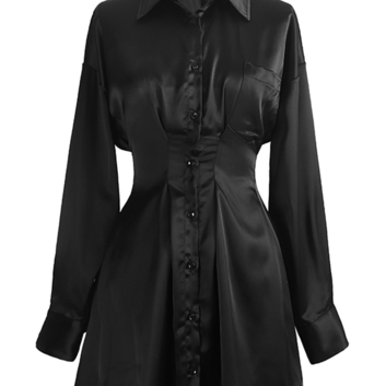 Черное короткое приталенное платье-рубашка 26994-1