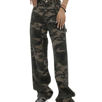 Широкие женские джинсы с принтом милитари 29619