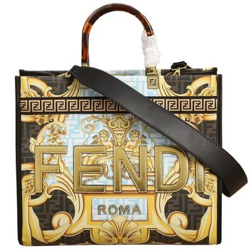 Кожаная сумка с орнаментом и принтом Fendi 29934