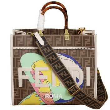 Кожаная сумка-шоппер с рисунком Fendi 29935