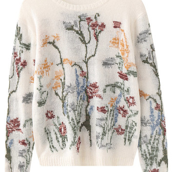 Легкий белый свитер с цветочным принтом 29949